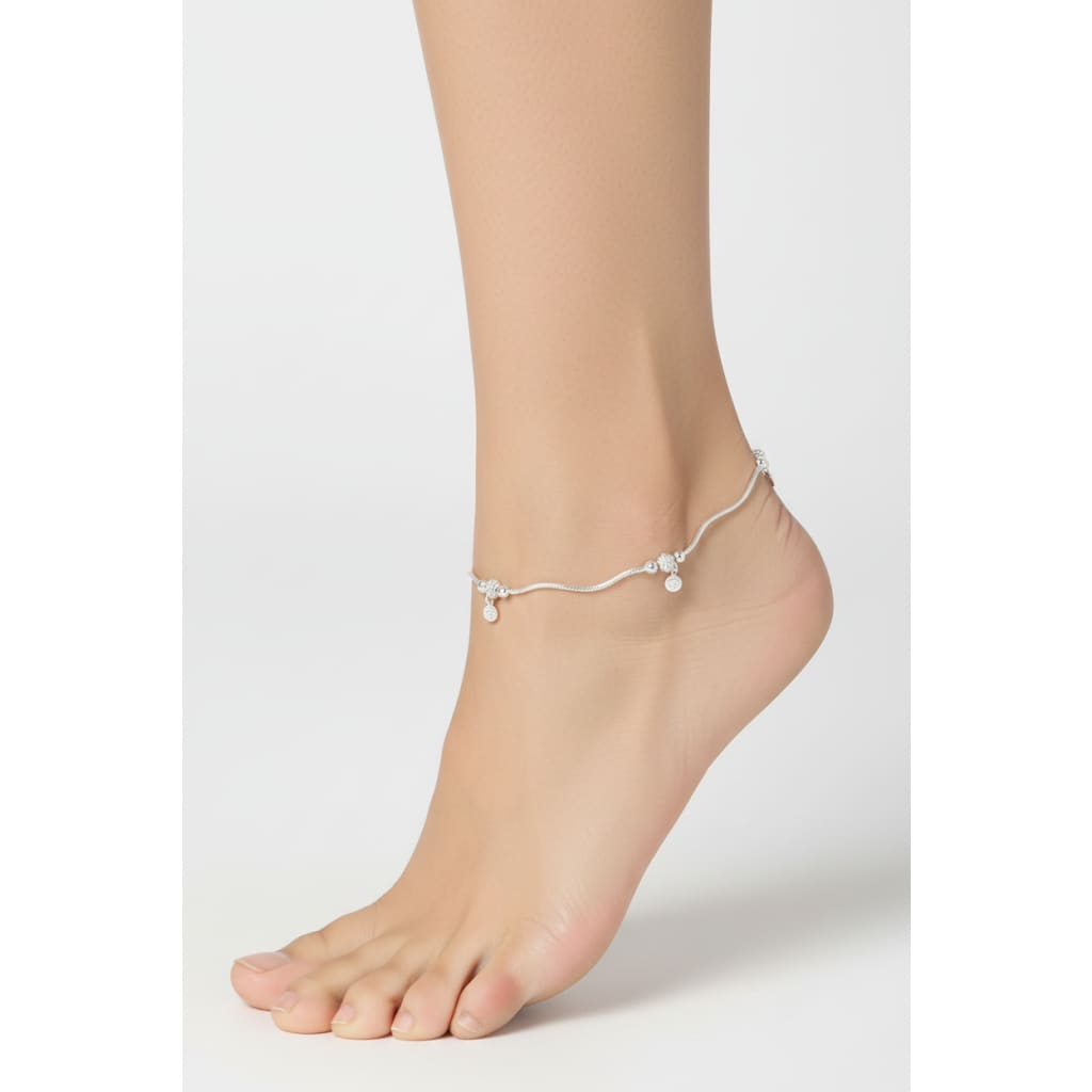 Minimal Bead Flow Silver Anklet – 99.9% Pure Silver – Adjustable – 13.37 g