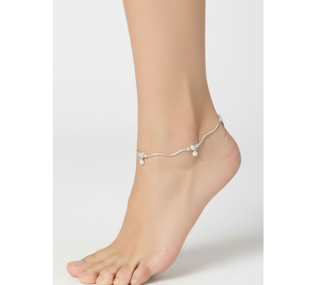Minimal Bead Flow Silver Anklet – 99.9% Pure Silver – Adjustable – 13.37 g