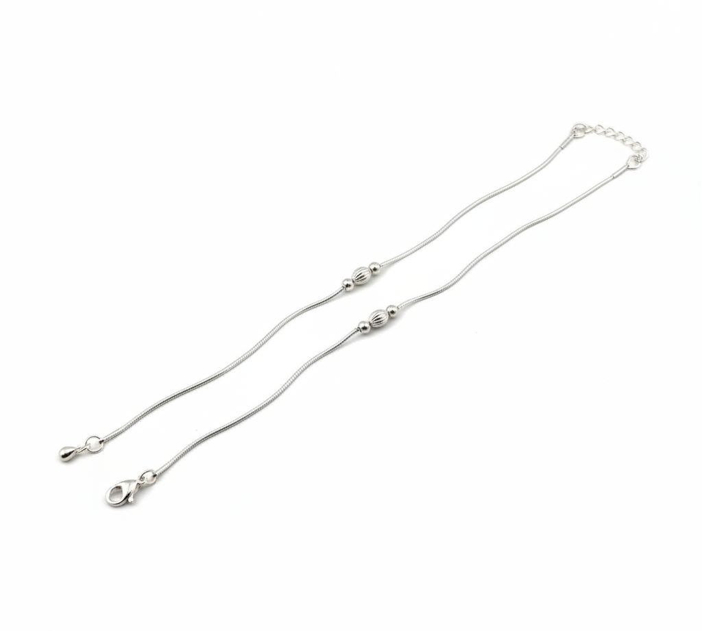 Minimal Bead Silver Anklet – 925 Sterling Silver – Single Accent Design – Adjustable – 10.18 g