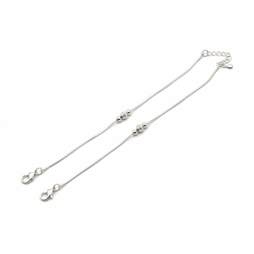 Minimal Bead Silver Anklet – 99.9% Pure Silver – Weight:7g