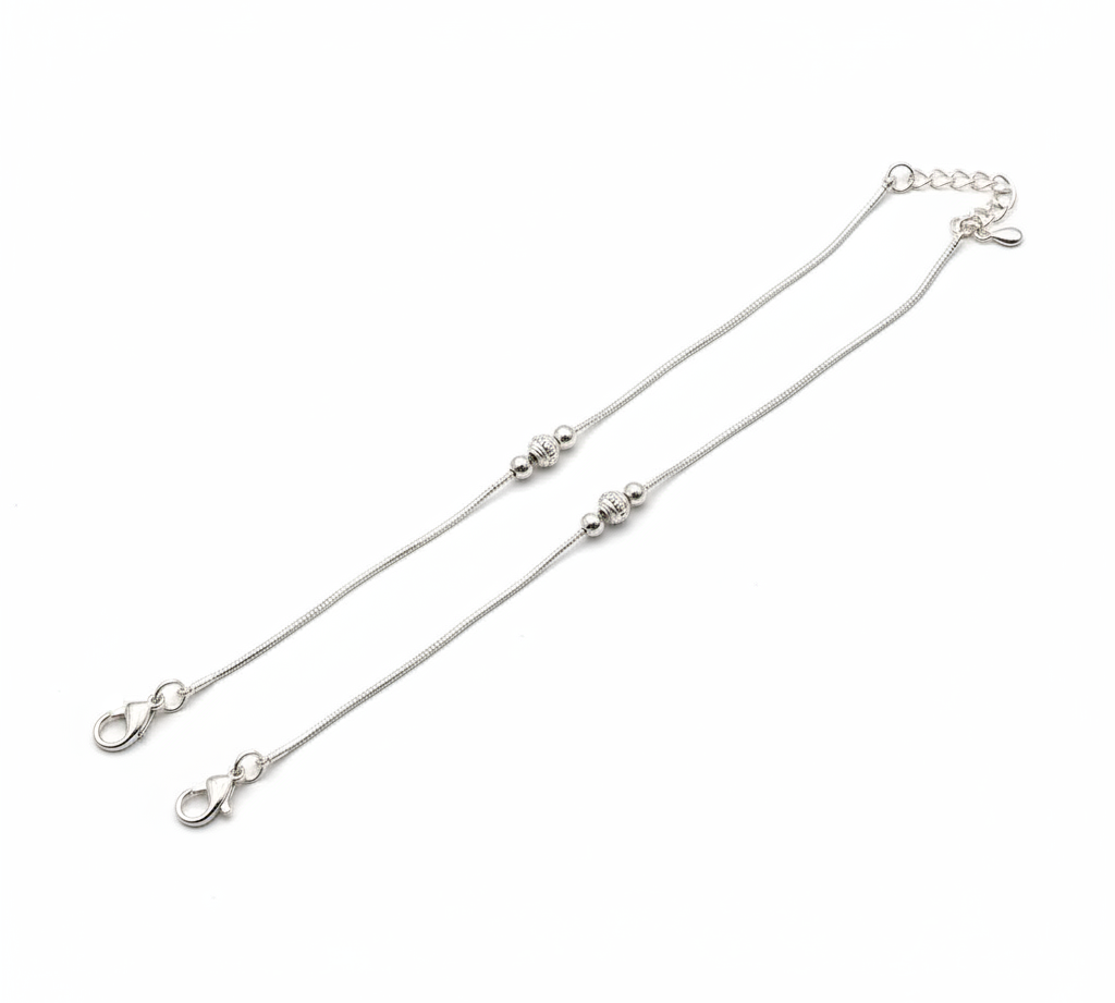 Minimal Bead Silver Anklet – 99.9% Pure Silver – Weight:7g