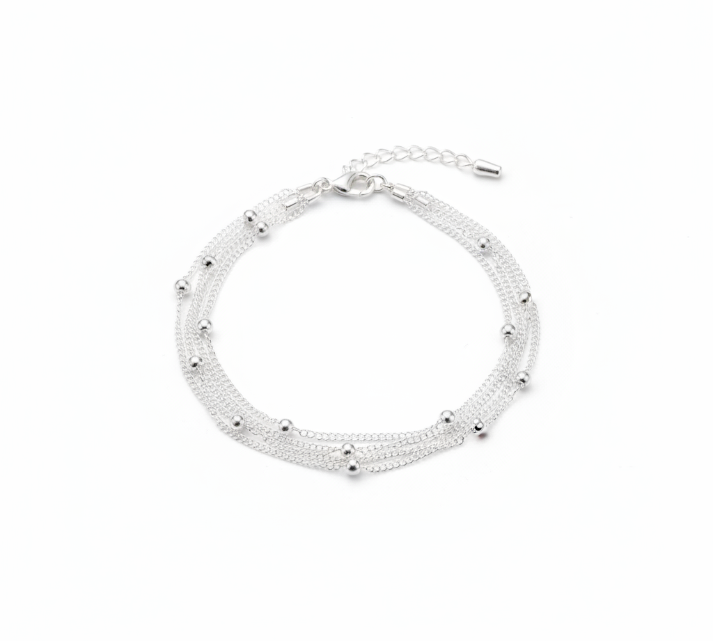Multi-Layer Chain Anklet – 925 Sterling Silver – Adjustable – 51g