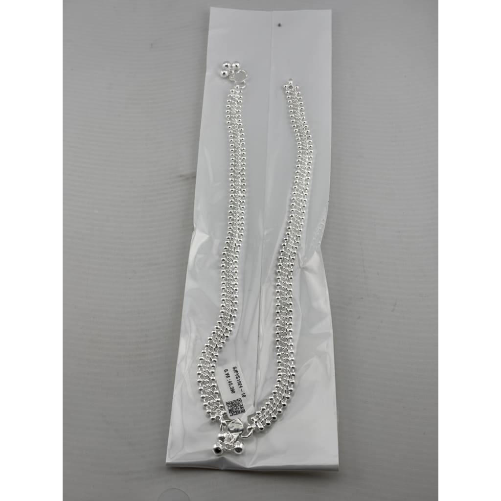 Multi Layer Silver Anklet – 99.9% Pure Silver – Beaded Chain Design – Adjustable – 36.50 g