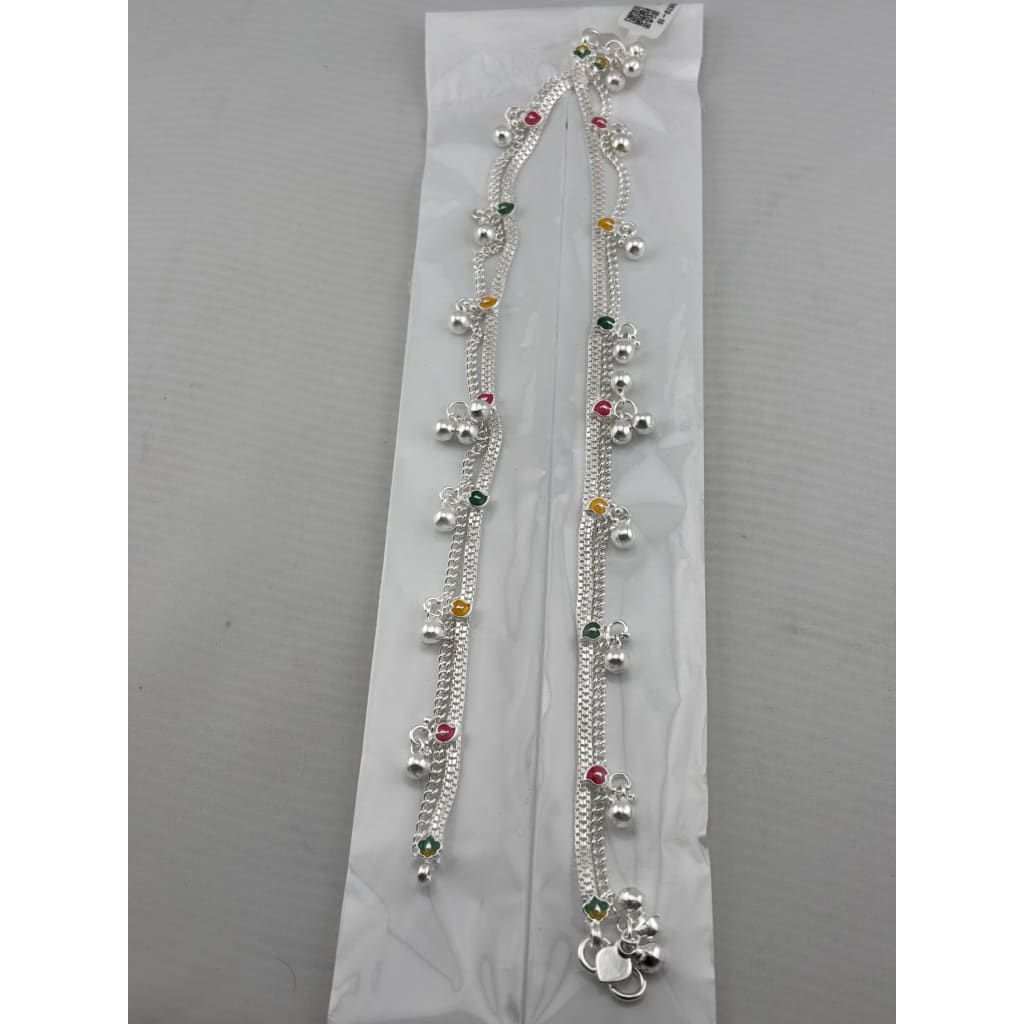 Multicolor Charm Layered Anklet – 925 Sterling Silver – Adjustable – 47g