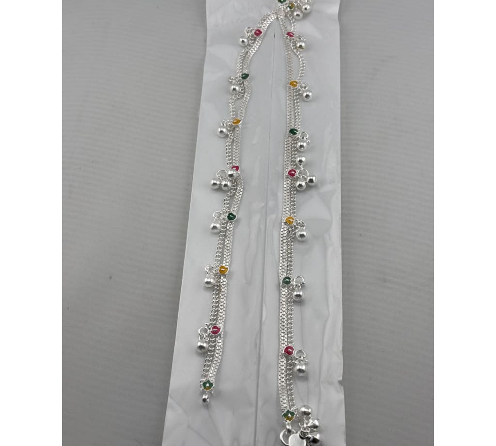 Multicolor Charm Layered Anklet – 925 Sterling Silver – Adjustable – 47g