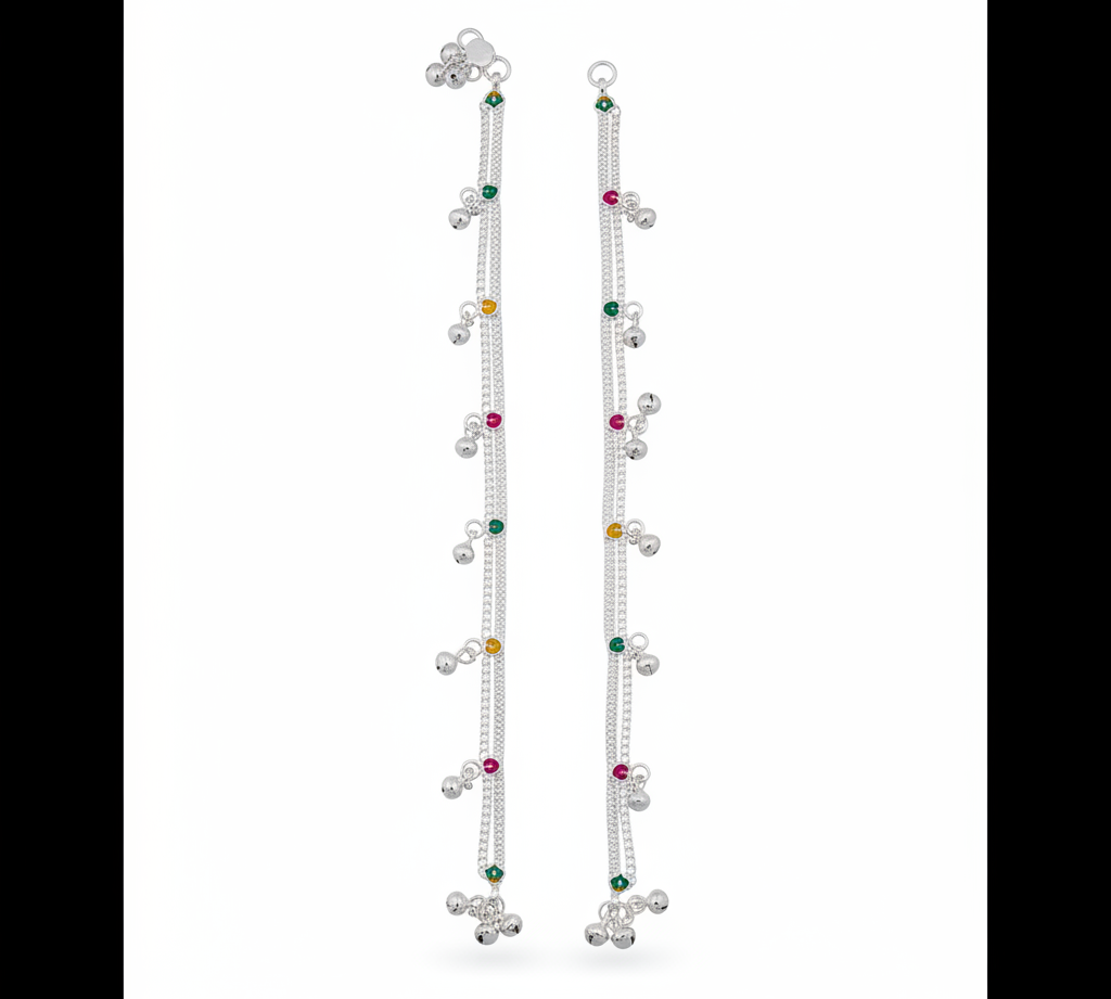Multicolor Charm Layered Anklet – 925 Sterling Silver – Adjustable-47g