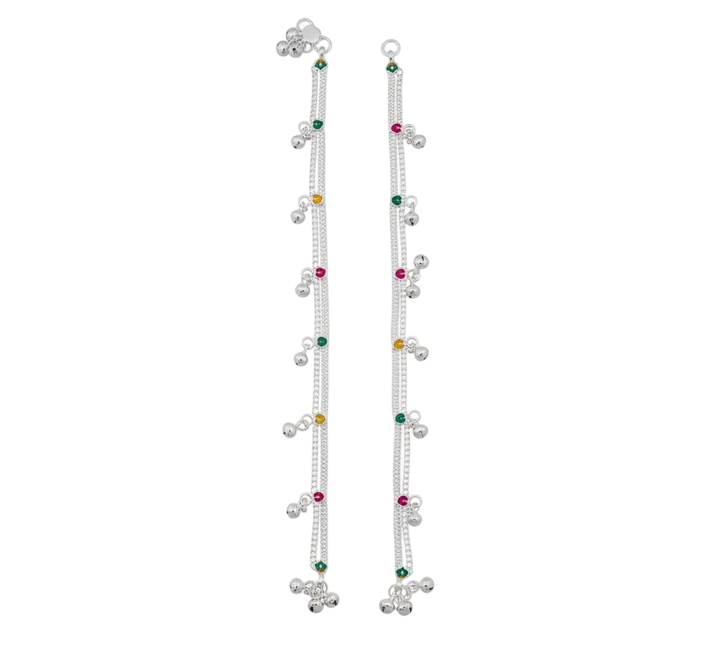 Multicolor Charm Layered Anklet – 925 Sterling Silver – Adjustable-47g