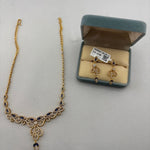 Gold-plated blue marquise necklace and matching earrings set
