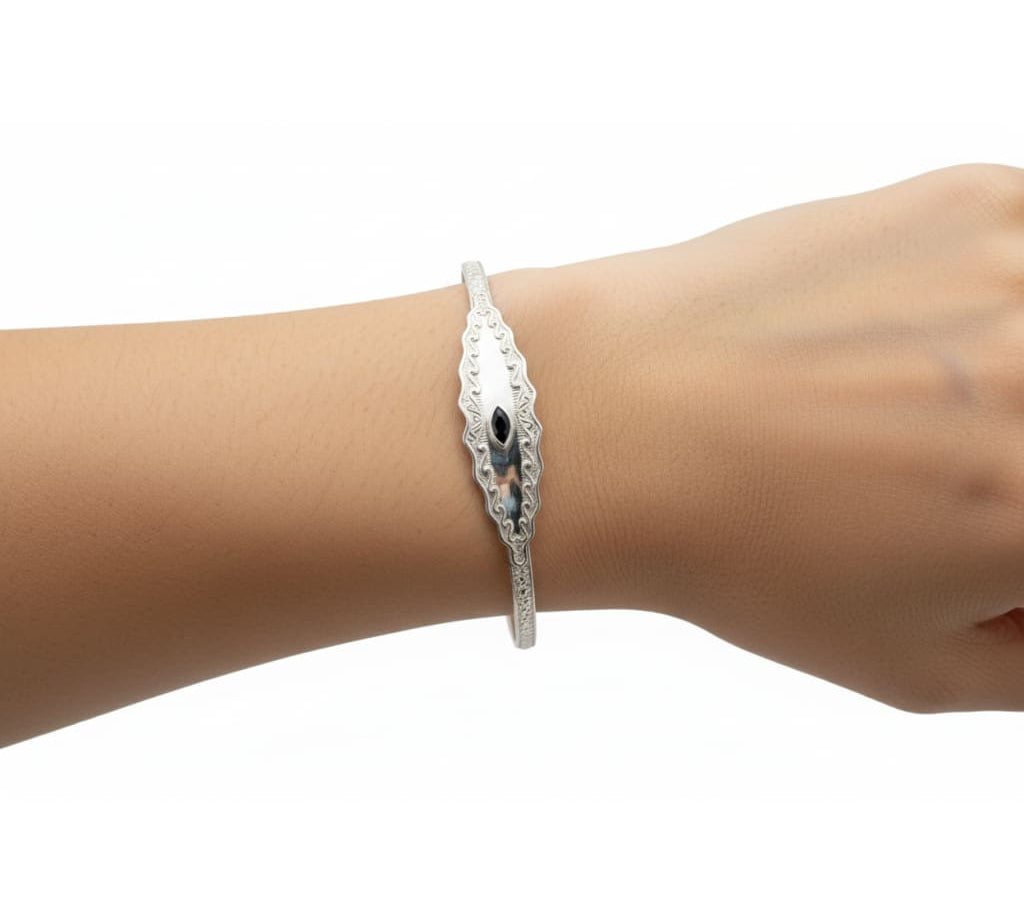 Ornate Engraved Silver Kada Pair – 925 Sterling Silver Bracelet Set