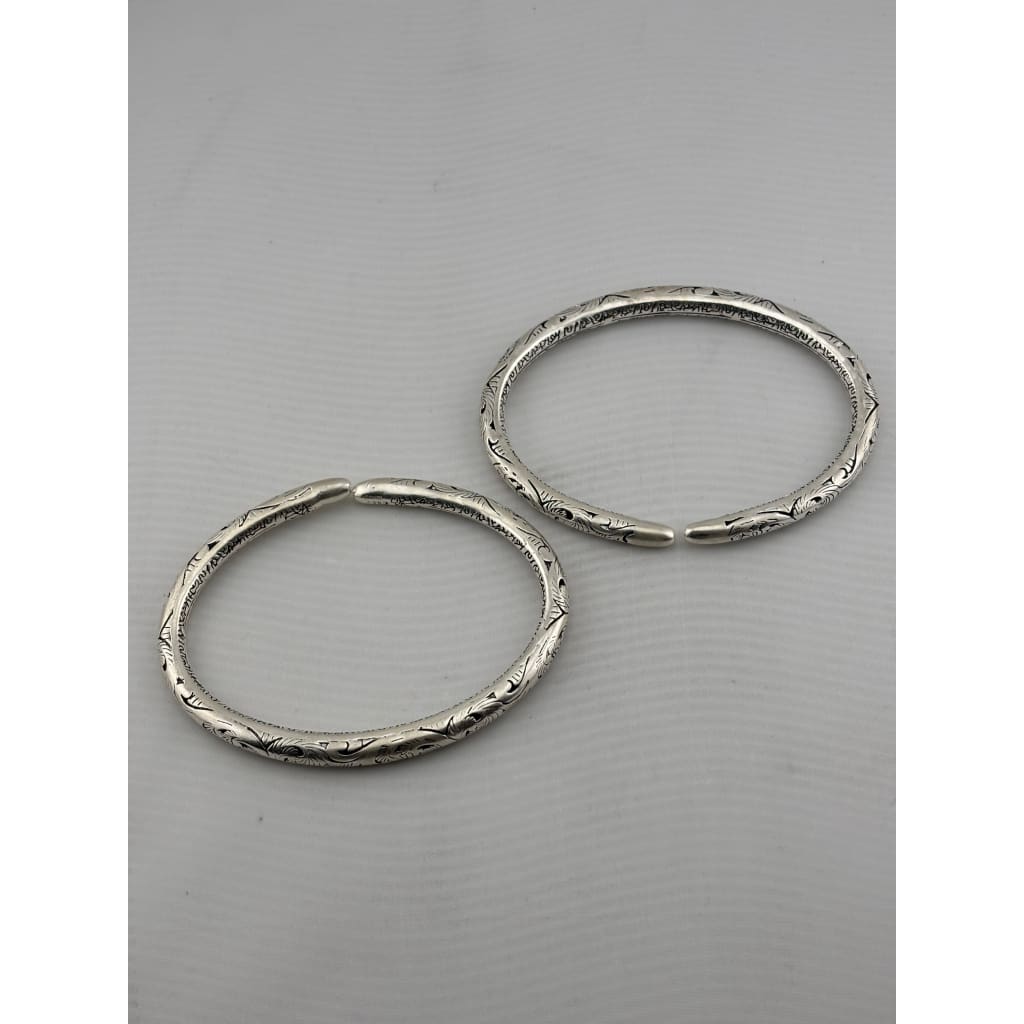 Oxidised Kada Anklet (Pair) – 925 Sterling Silver Engraved Thick Anklet – 120g