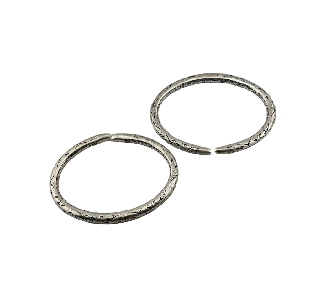 Oxidised Kada Anklet (Pair) – 925 Sterling Silver Engraved Thick Anklet – 120g