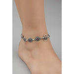 Oxidised Pink Stone Anklet – 925 Sterling Silver – Vintage Floral Link Design – 20g
