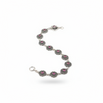 Oxidised Pink Stone Anklet – 925 Sterling Silver – Vintage Floral Link Design-20g