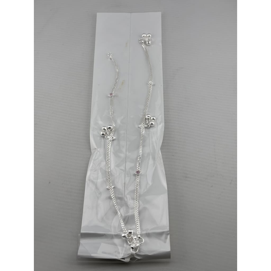 Pink Eye Charm Silver Anklet – 99.9% Pure Silver – Adjustable – Dual Chain Design – 22g