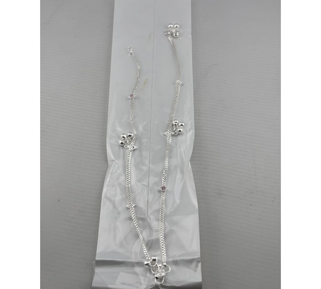 Pink Eye Charm Silver Anklet – 99.9% Pure Silver – Adjustable – Dual Chain Design – 22g