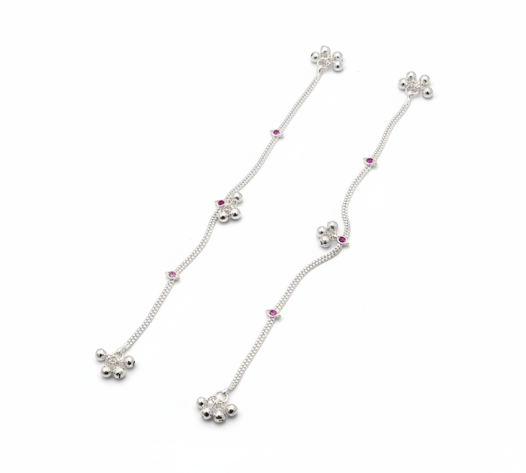 Pink Stone Curve Anklet – 925 Sterling Silver – Adjustable – Dual Tone Accent-21g