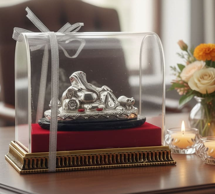 Pure Silver (99.9 purity) Reclining Lord Ganesha Idol