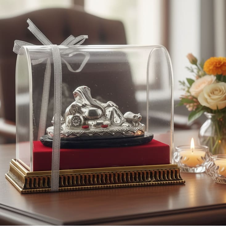 Pure Silver (99.9 purity) Reclining Lord Ganesha Idol