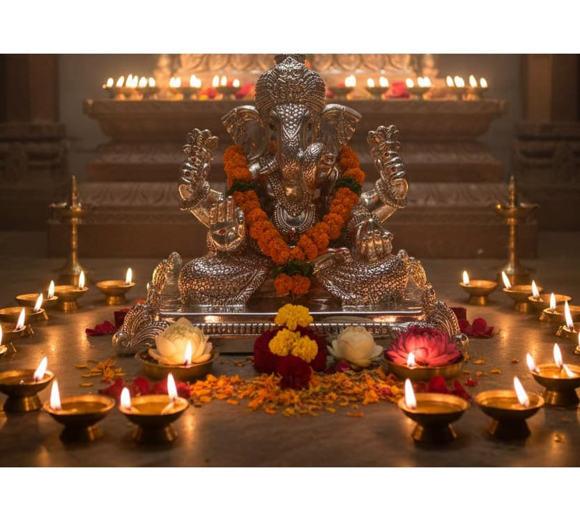 Pure Silver Lord Ganesha (99.99% purity) Idol on Decorative