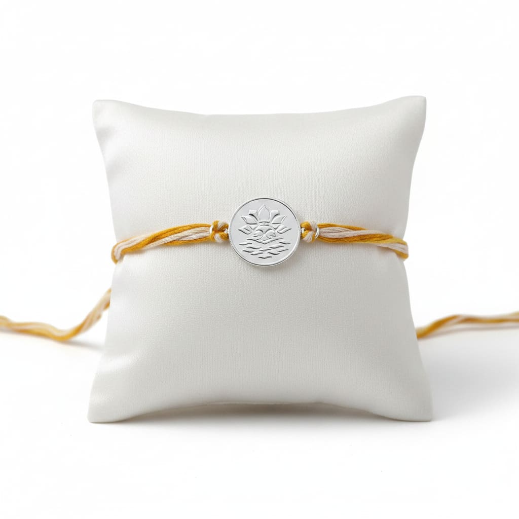 Pure Silver Lotus Charm Rakhi thread – Adjustable Sacred