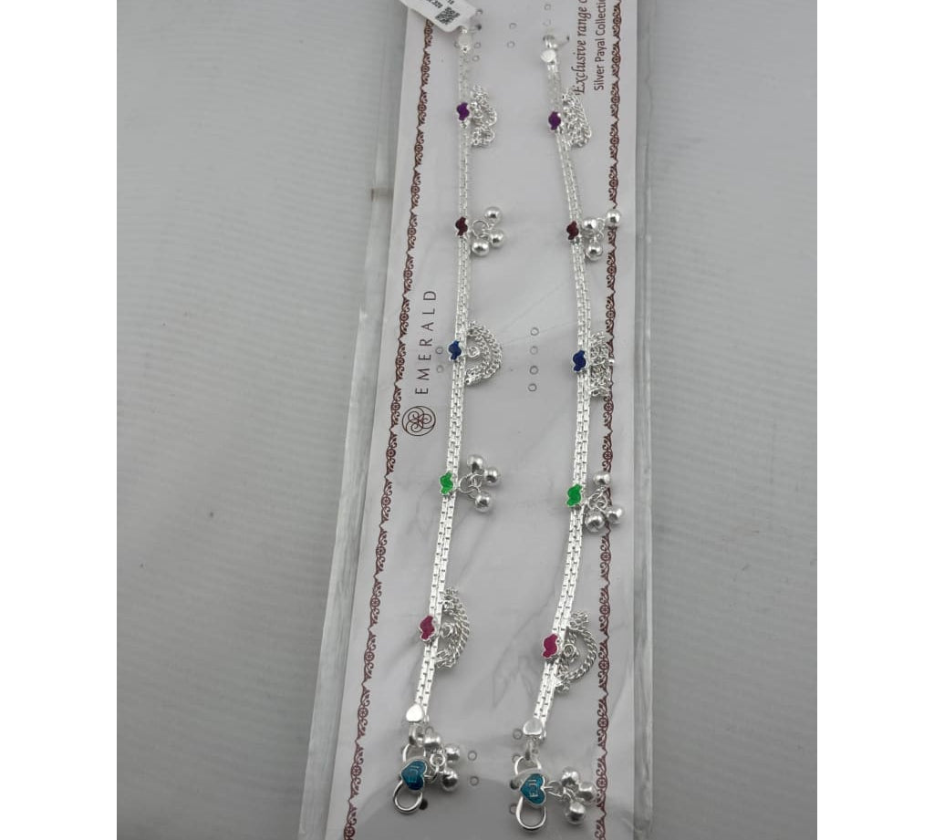 Rainbow Floral Layered Silver Anklet – 99.9% Pure Silver – Adjustable – 53.22 g