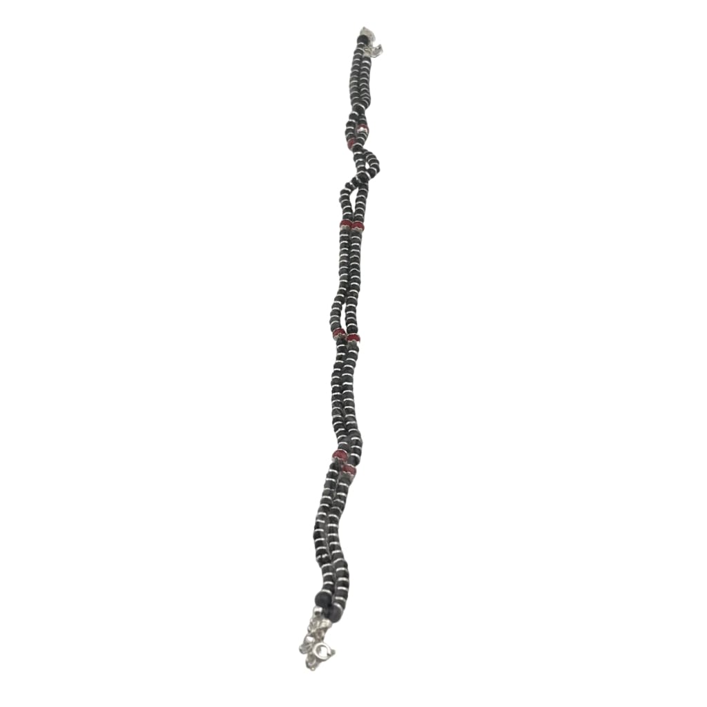 Red Accent Black Beaded Nazariya Anklet in 925 Sterling Silver