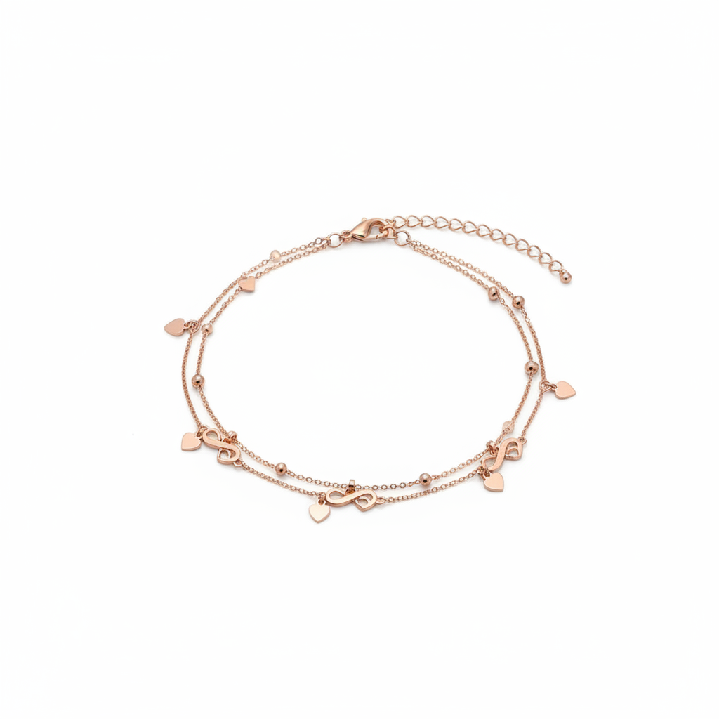 Rose Gold Evil Eye Anklet – Multi Charm Design – Adjustable Trendy Anklet-10.60g