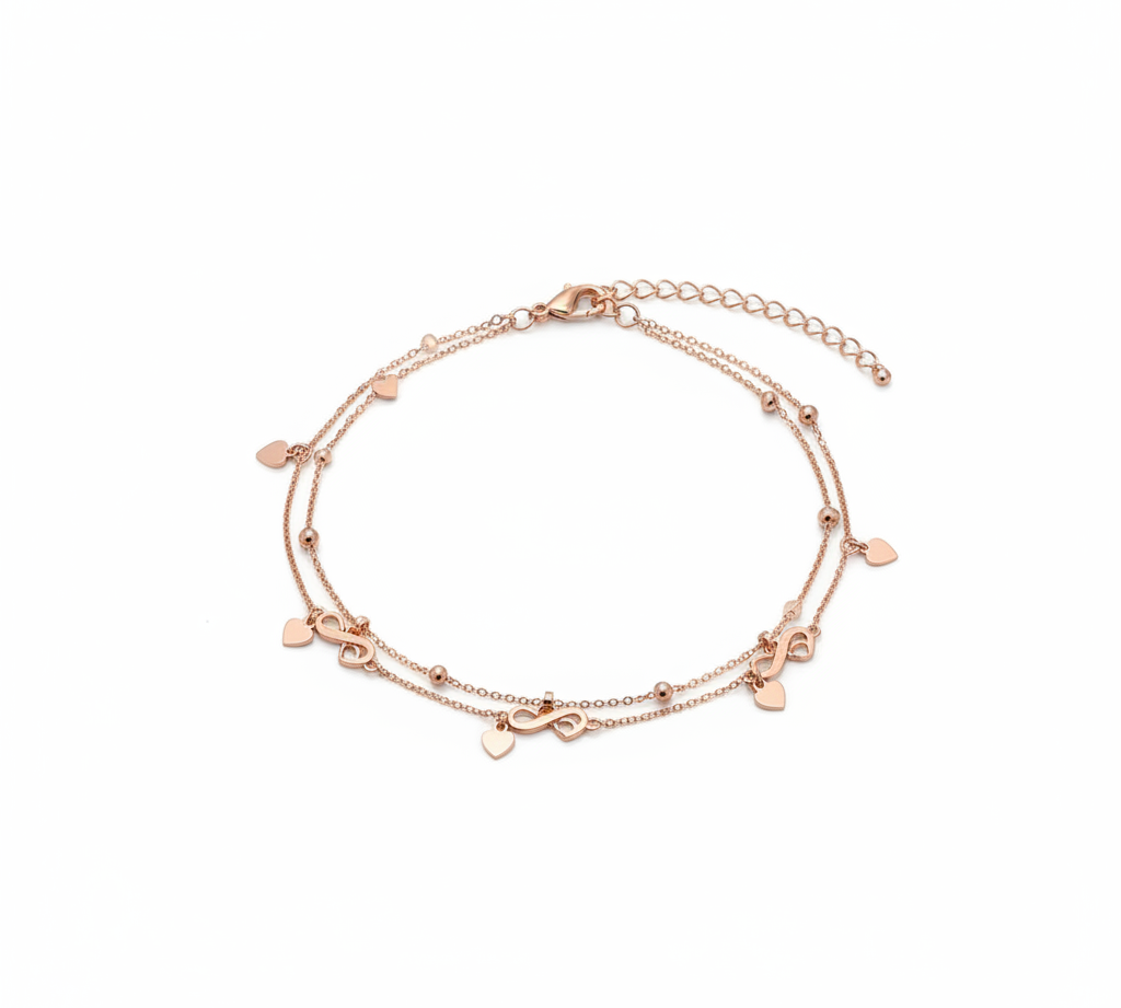 Rose Gold Evil Eye Anklet – Multi Charm Design – Adjustable Trendy Anklet-10.60g