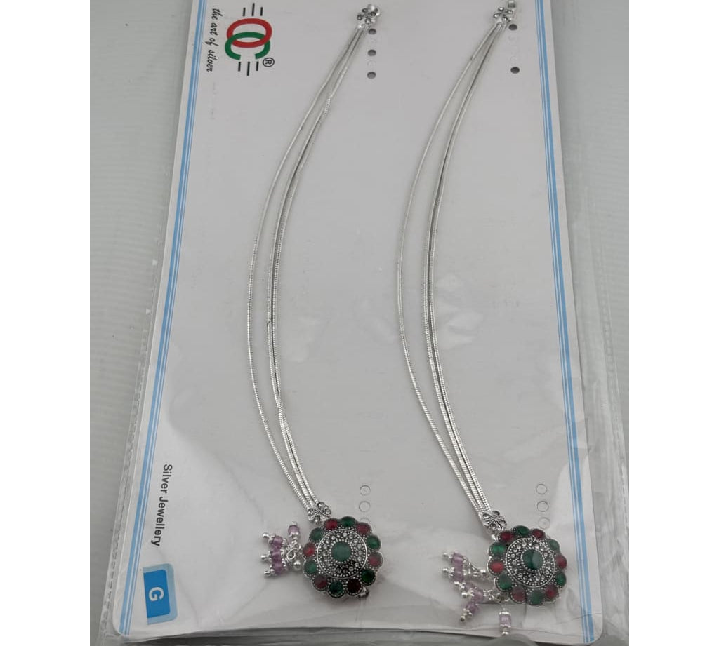 Royal Circle Kundan Silver Anklet – 99.9% Pure Silver – Multicolor Stones – Adjustable – 75g