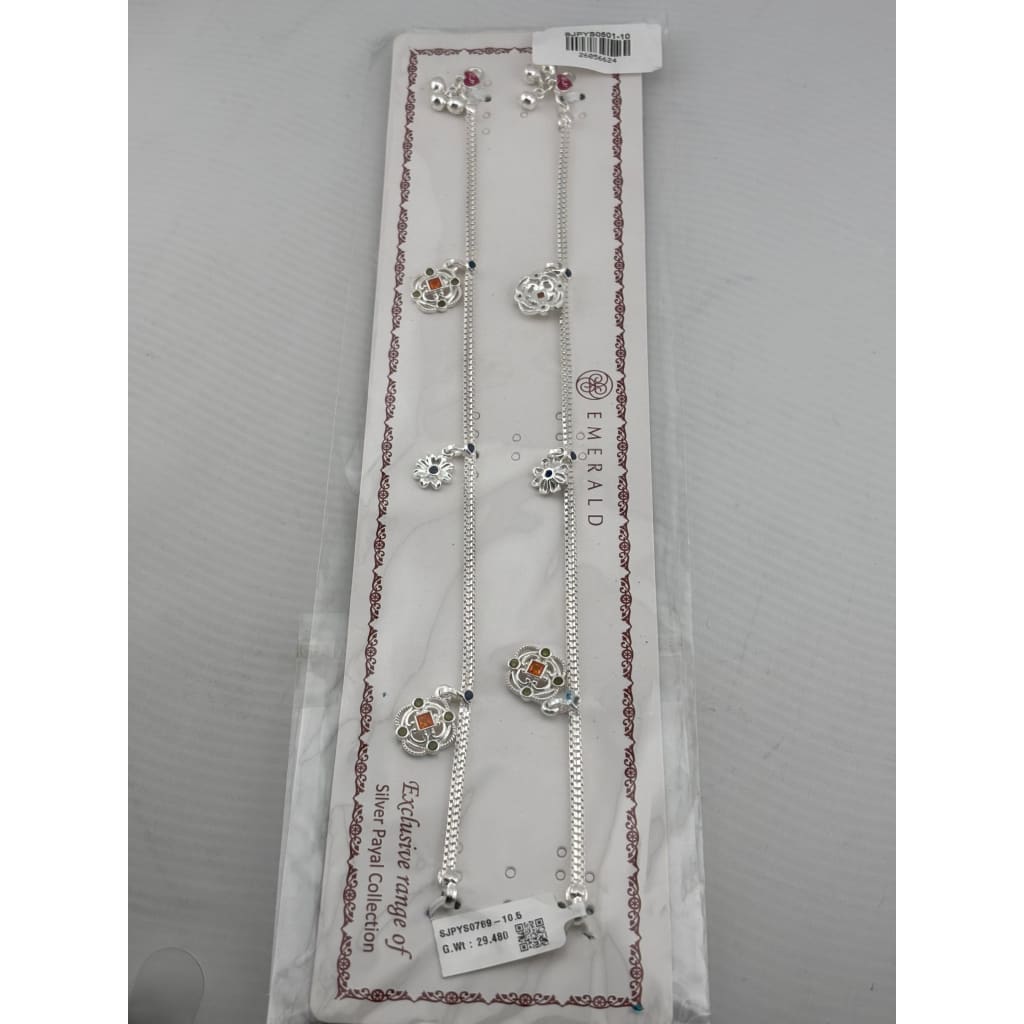Royal Floral Kundan Silver Anklet – 99.9% Pure Silver – Adjustable – 29.48 g