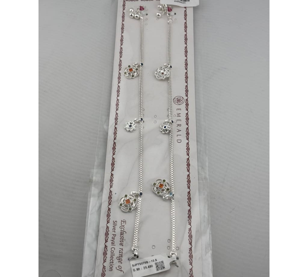 Royal Floral Kundan Silver Anklet – 99.9% Pure Silver – Adjustable – 29.48 g