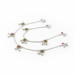Royal Floral Kundan Silver Anklet – 99.9% Pure Silver – Adjustable – 29.48 g