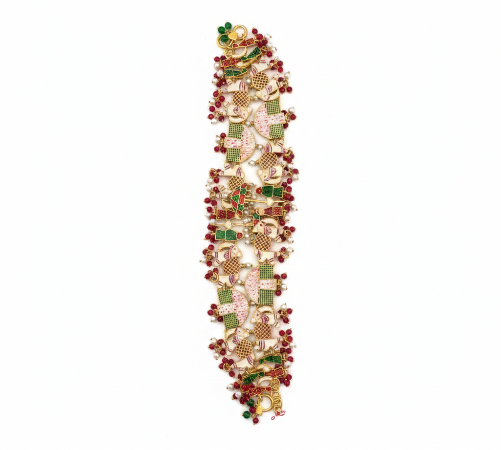 Royal Meenakari Elephant Anklet – Gold Finish – Multicolor Stones & Pearls – Bridal Statement Piece-96g