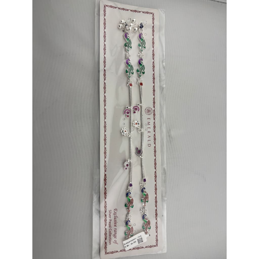 Royal Peacock Charm Anklet – 925 Sterling Silver – Multicolor Enamel Work – Adjustable