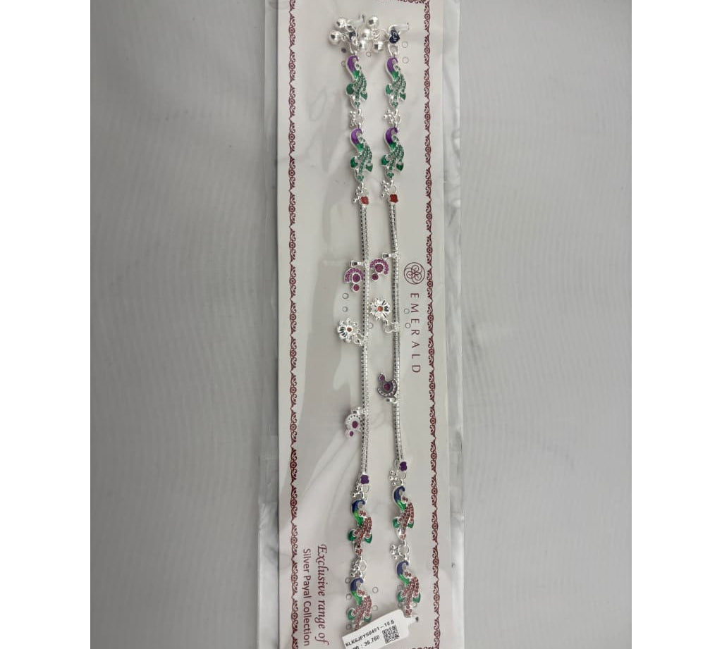 Royal Peacock Charm Anklet – 925 Sterling Silver – Multicolor Enamel Work – Adjustable