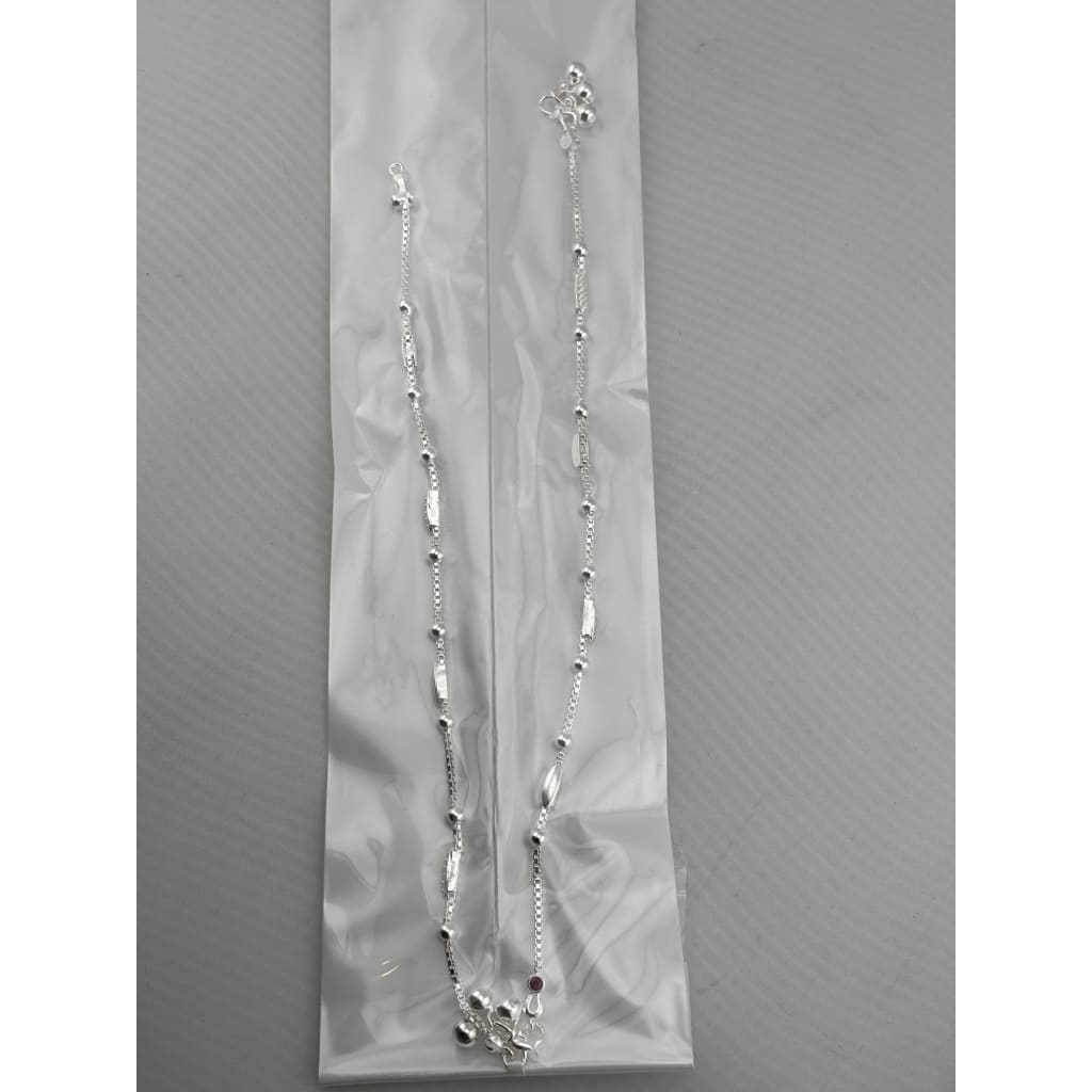 Ruby Touch Bar Silver Anklet – 99.9% Pure Silver – Adjustable – 16g