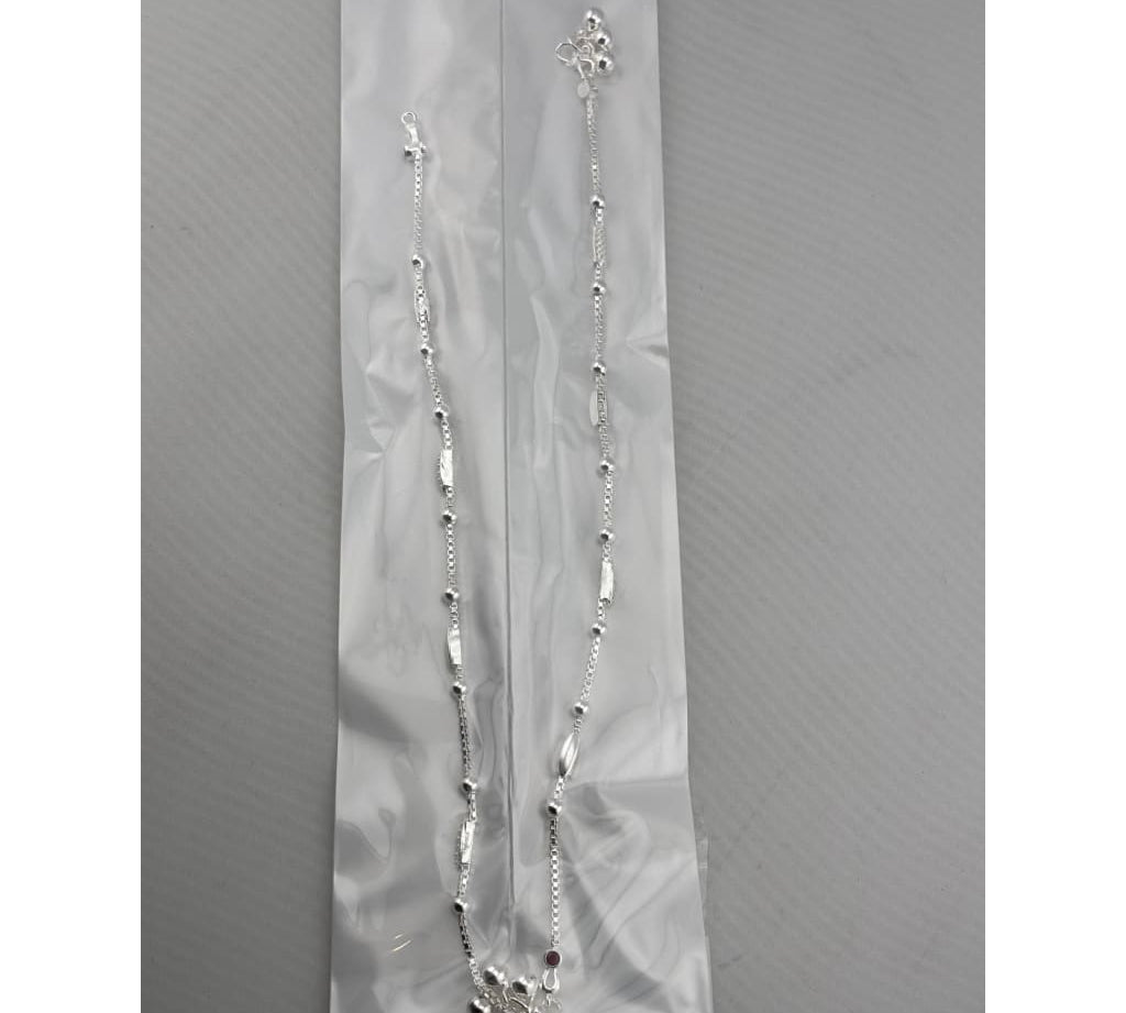 Ruby Touch Bar Silver Anklet – 99.9% Pure Silver – Adjustable – 16g