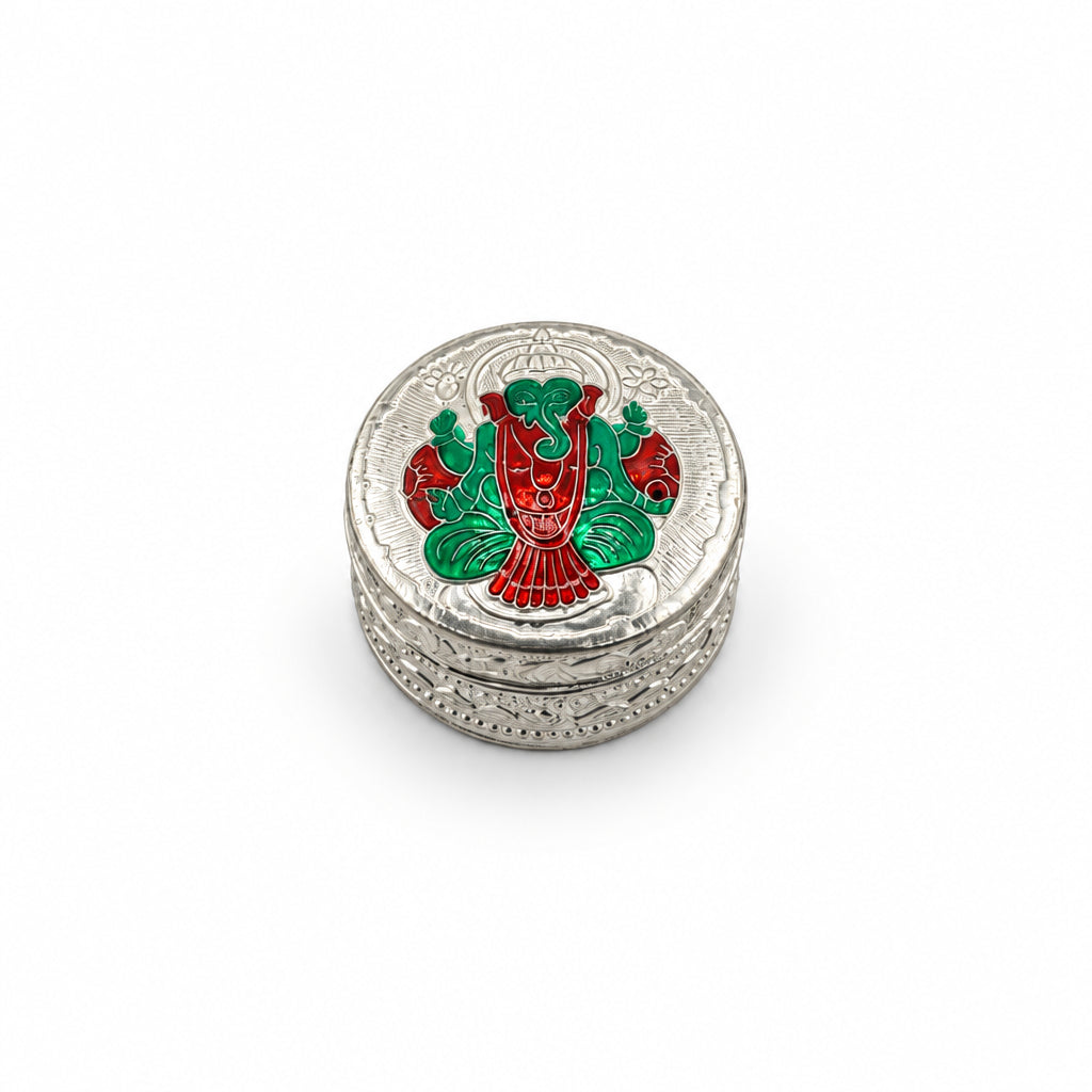 Silver Box Round Ganesh Enamel Handcrafted (21g) – view 2