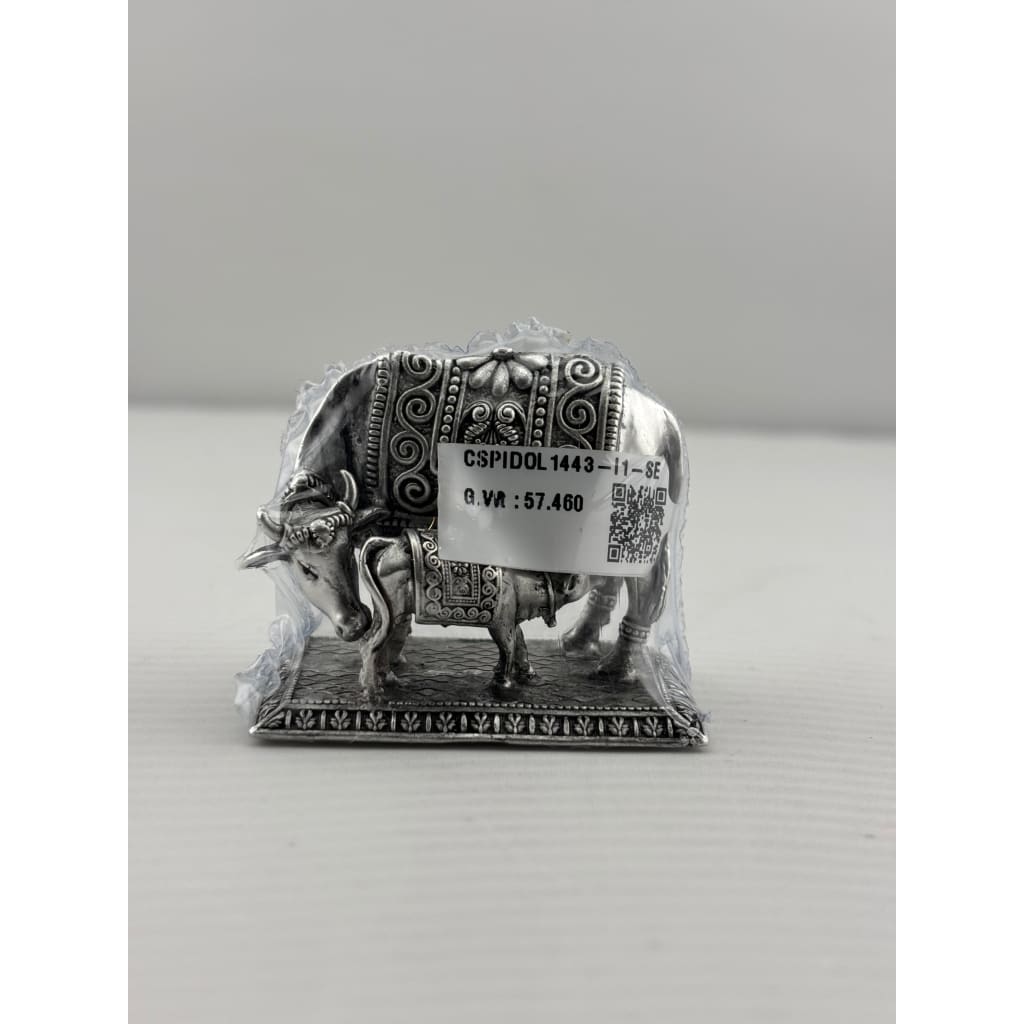 Silver Cow & Calf Idol 50gm – Sacred Gomata Murti