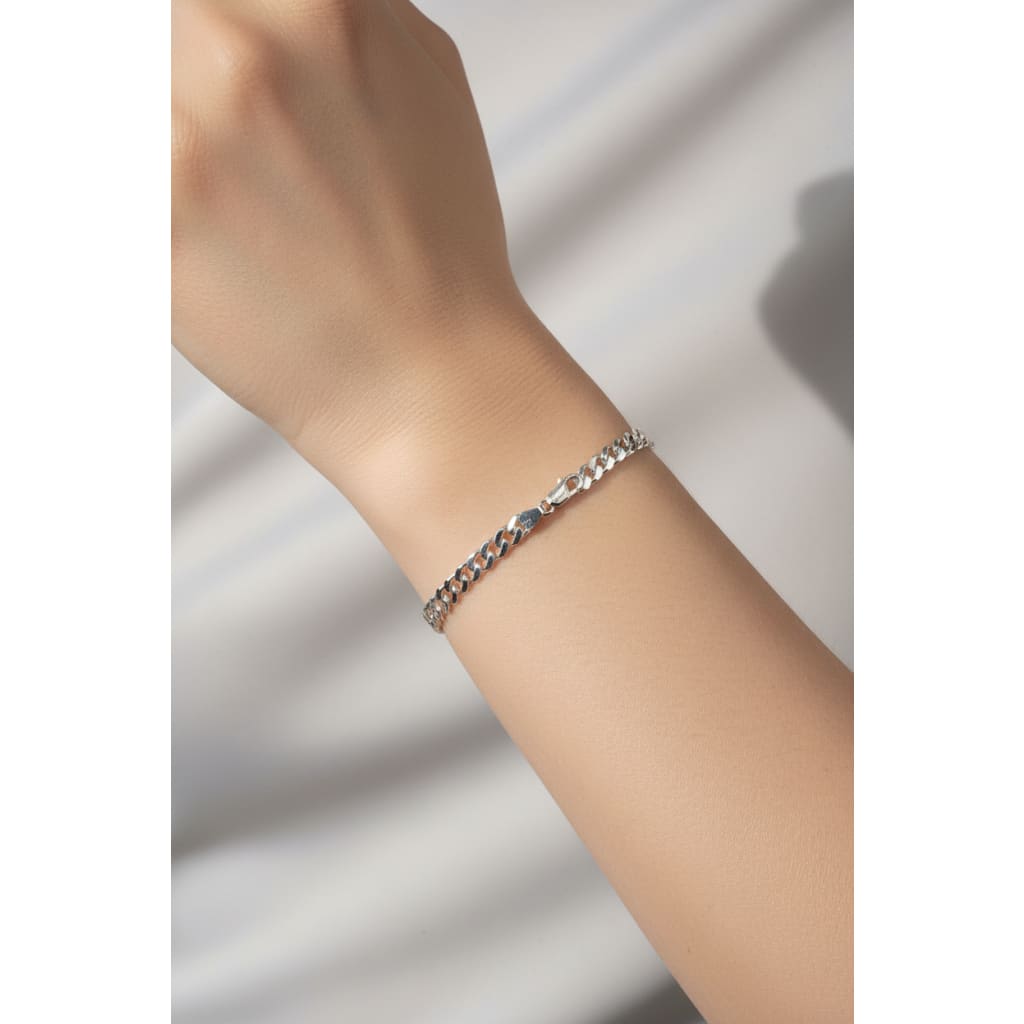 Silver Curb Link Bracelet 925 – Flat Chain