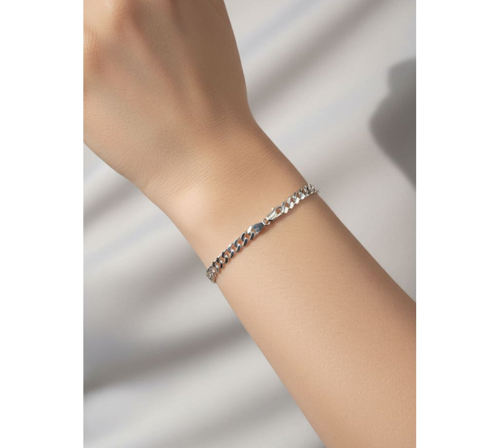 Silver Curb Link Bracelet 925 – Flat Chain