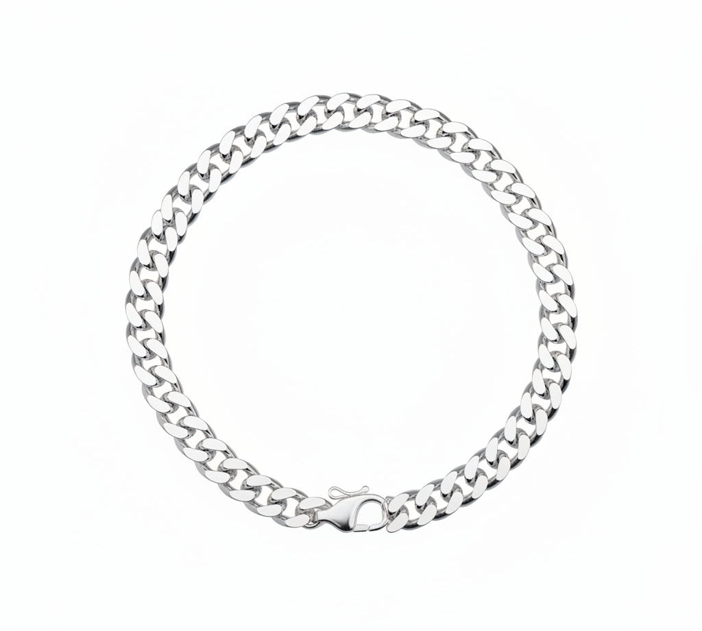 Silver Curb Link Bracelet 925 – Flat Chain