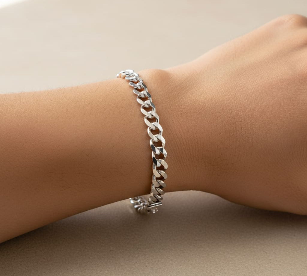 Silver Curb Link Bracelet 925 – Flat Chain | 9mm - Bracelets