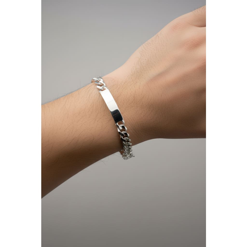 Silver Curb Link ID Bracelet 925 – Engravable Name Plate