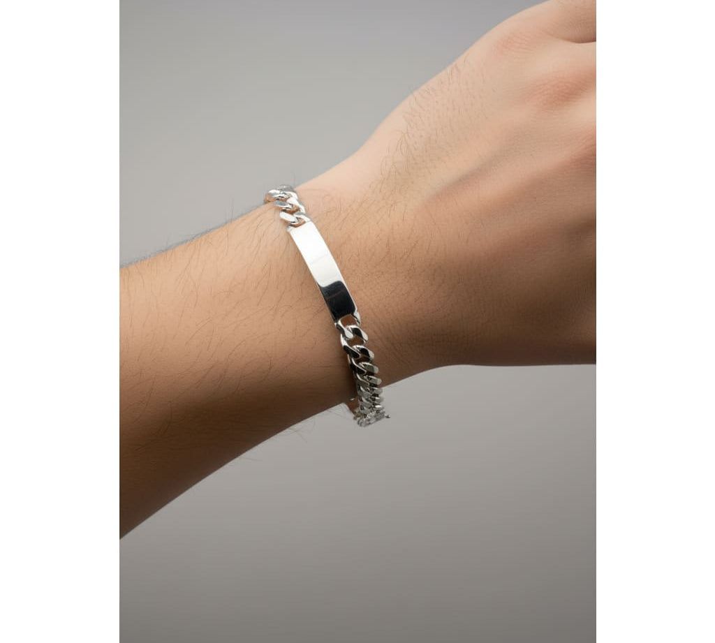 Silver Curb Link ID Bracelet 925 – Engravable Name Plate