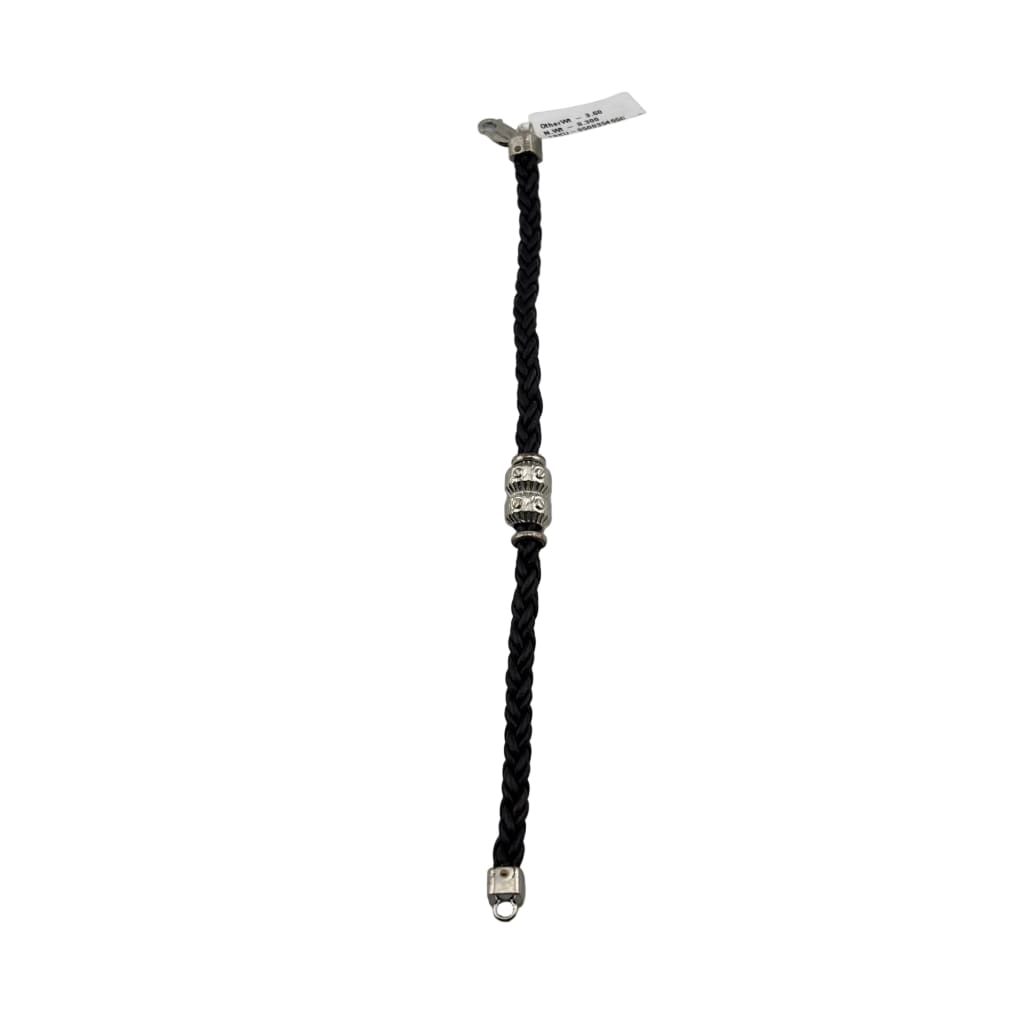 Silver Designer Bracelet 925 – Black Braided Strap with Center Bead