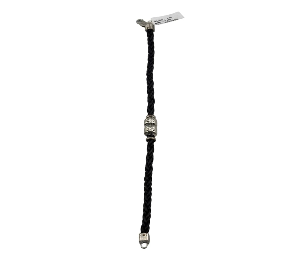 Silver Designer Bracelet 925 – Black Braided Strap with Center Bead