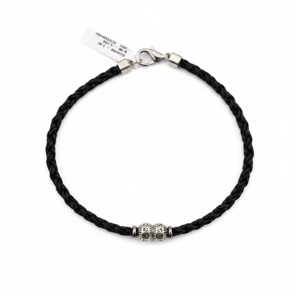 Silver Designer Bracelet 925 – Black Braided Strap