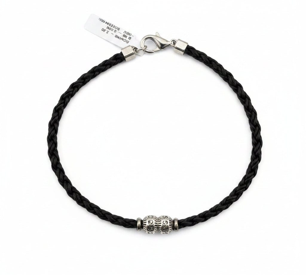 Silver Designer Bracelet 925 – Black Braided Strap