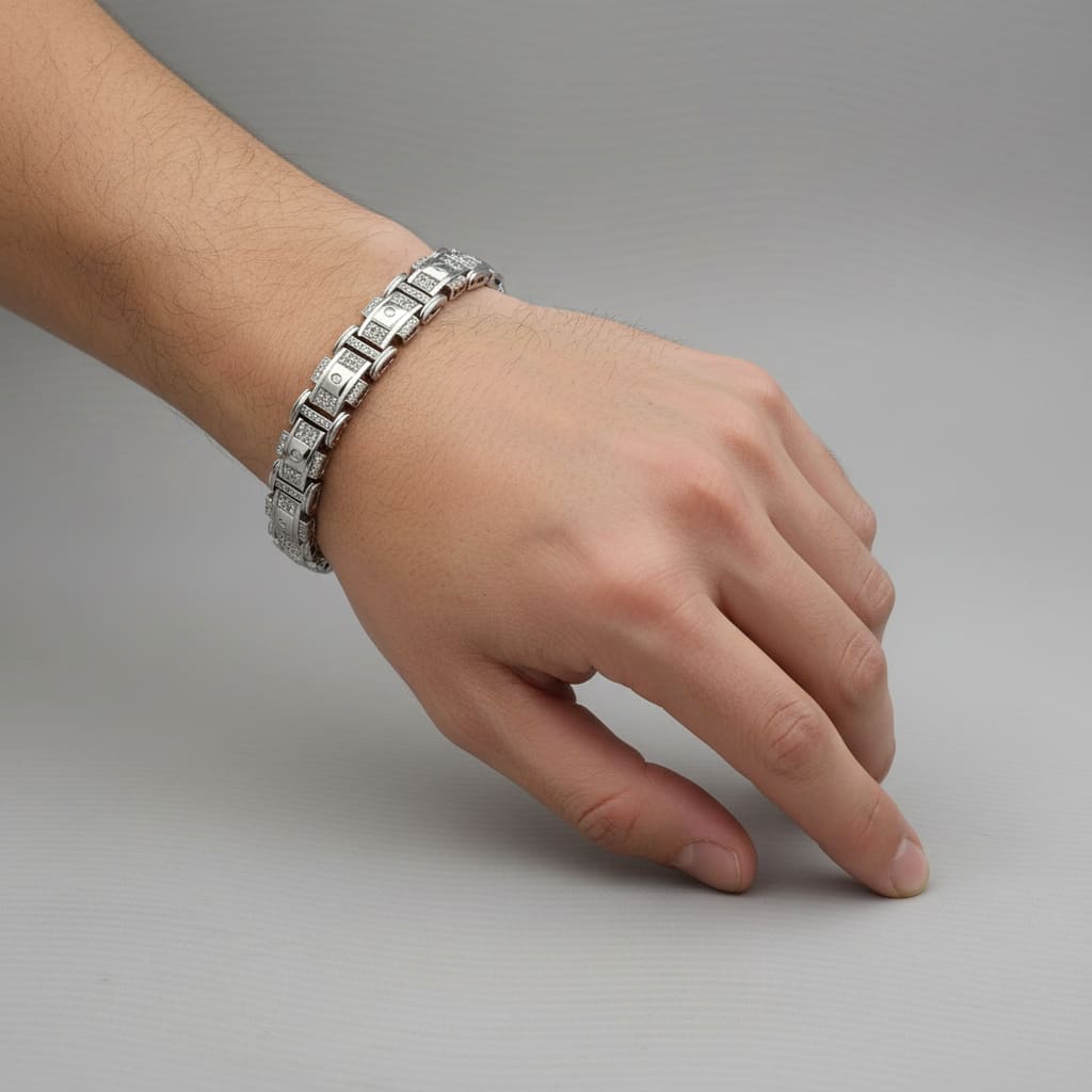 Silver Designer Link Bracelet 925 – Stone Studded Chain